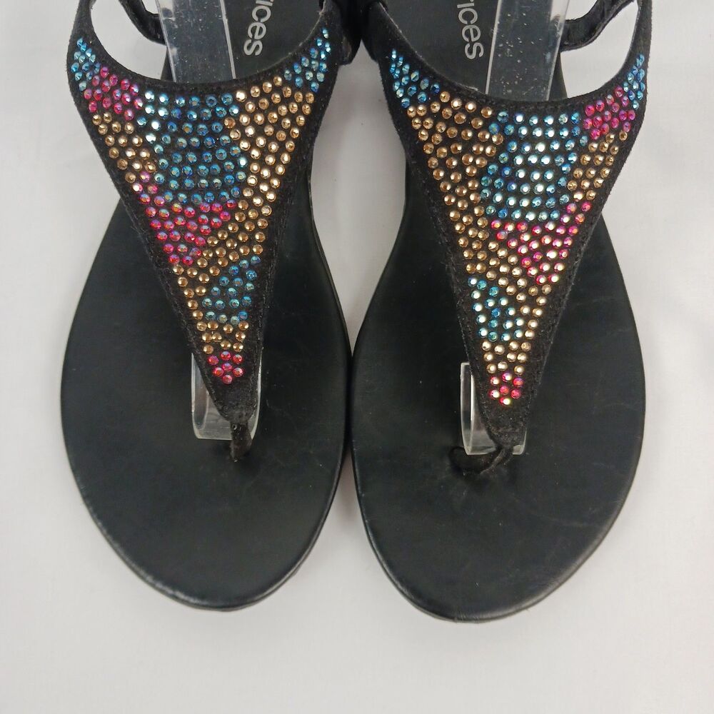 Maurices Sandals Black Rhinestone Studded Flat Flip Flops Size 9 - Picture 8 of 11